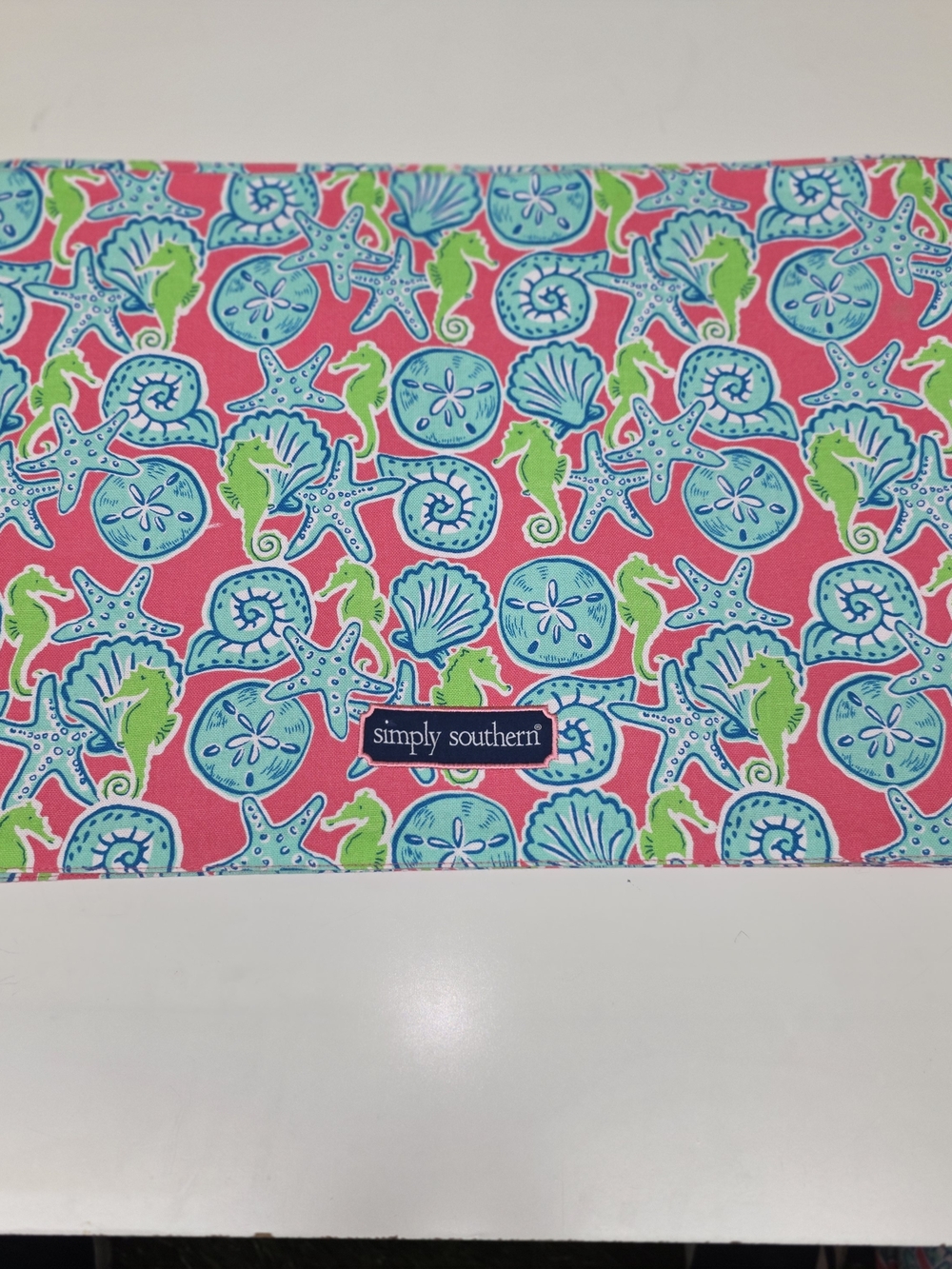 Simply Southern Coastal Pink Blue Green Fabric Placemats Seashells Seahorses 4pc